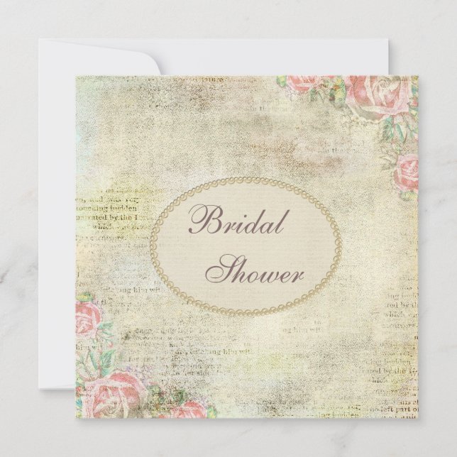 Invitación Perlas y encajes Shabby Rosas Chic Ducha nupcial (Anverso)