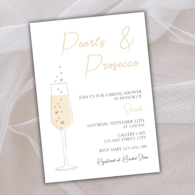Invitación Perlas Y Moda Elegante Prosecco Ducha De Novias (pearls and prosecco bridal shower invitation elegant chic champagne)