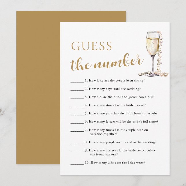 Invitación Perlas y Prosecco adivinan el número de novias (Anverso / Reverso)