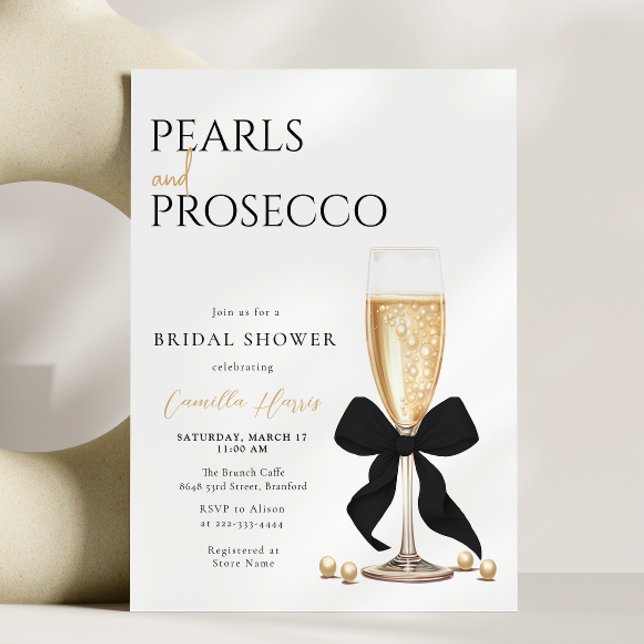 Invitación Perlas y Prosecco Black Bow Bridal Shower (Subido por el creador)