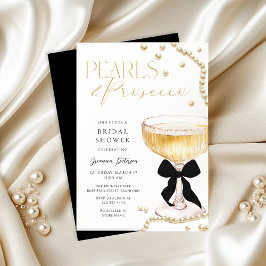 Invitación Perlas y Prosecco Black Bow Bridal Shower