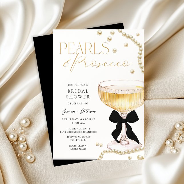 Invitación Perlas y Prosecco Black Bow Bridal Shower (Subido por el creador)