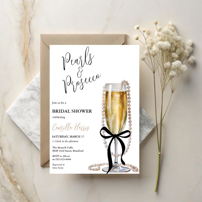 Invitación Perlas y Prosecco Black Bow Bridal Shower (Subido por el creador)