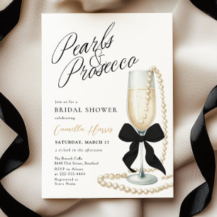 Invitación Perlas y Prosecco Black Bow Bridal Shower