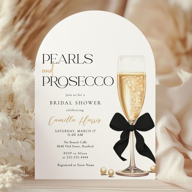 Invitación Perlas y Prosecco Black Bow Bridal Shower (Subido por el creador)