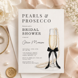 Invitación Perlas y Prosecco Black Coquette Bow Despedida de