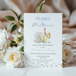 Invitación Perlas y Prosecco Blue Theme Bridal Shower