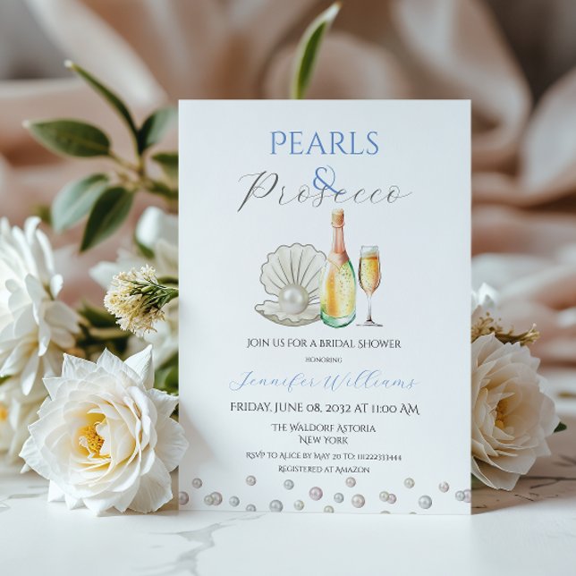 Invitación Perlas y Prosecco Blue Theme Bridal Shower (Subido por el creador)