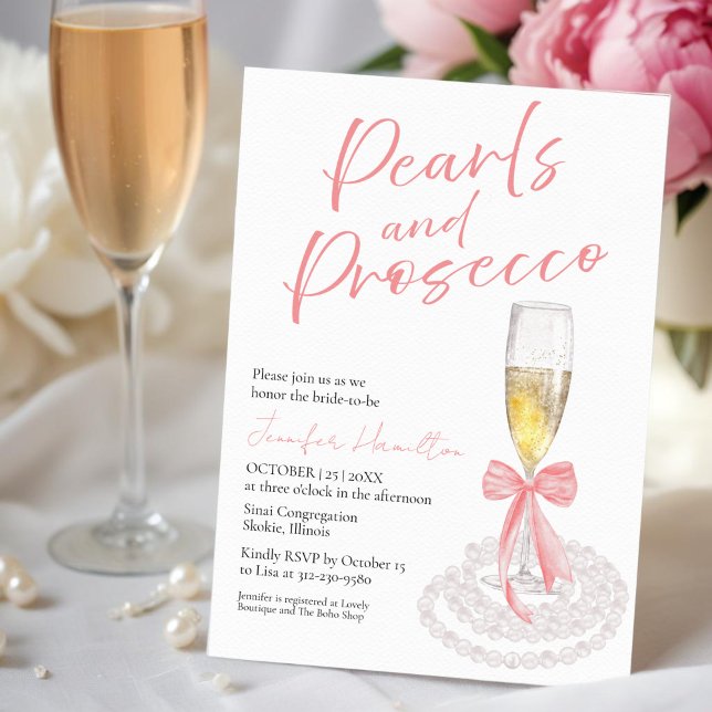 Invitación Perlas y Prosecco | Bow Watercolor Bridal Shower (Subido por el creador)