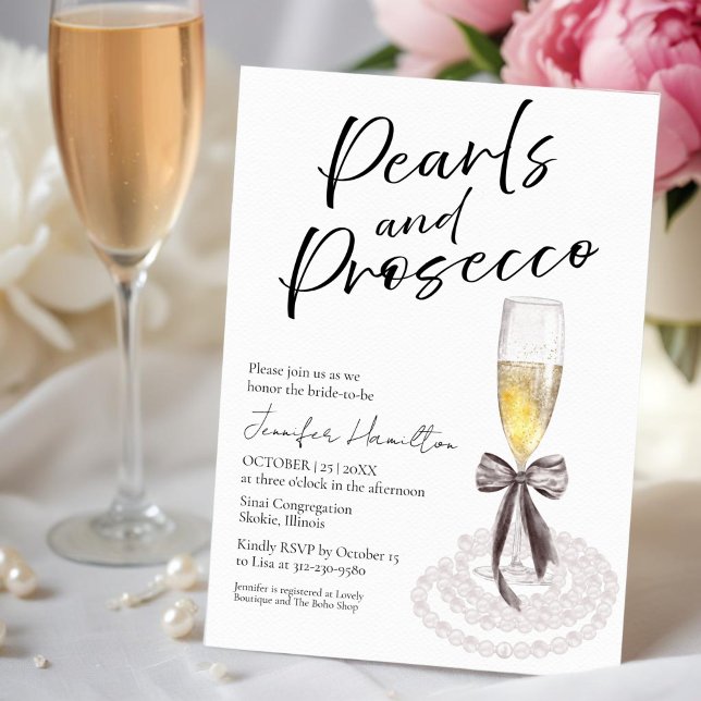 Invitación Perlas y Prosecco | Bow Watercolor Bridal Shower (Subido por el creador)