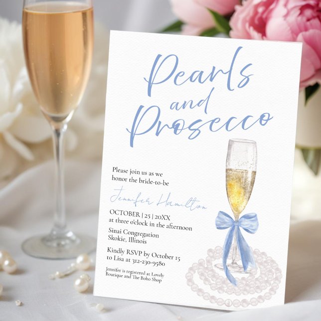 Invitación Perlas y Prosecco | Bow Watercolor Bridal Shower (Subido por el creador)