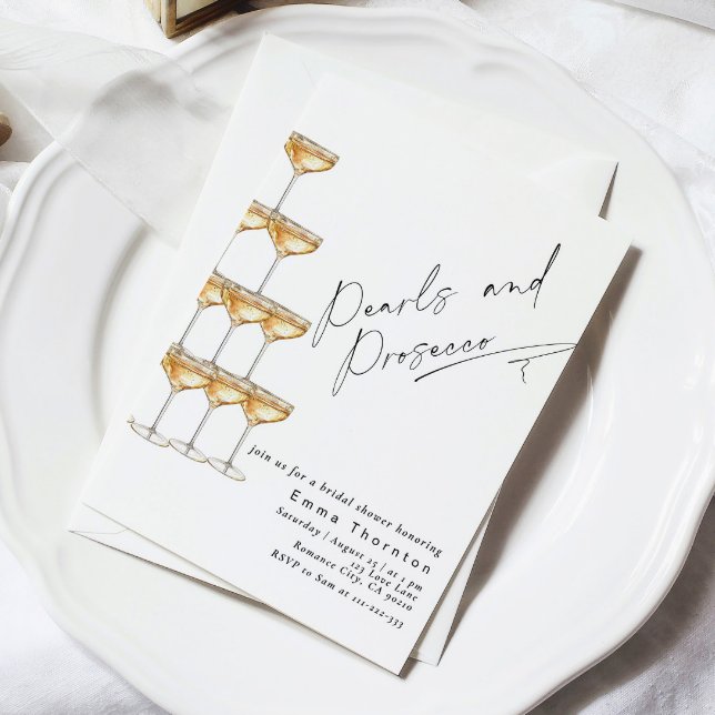 Invitación Perlas y Prosecco Bridal Shower elegante y moderno (Subido por el creador)