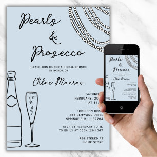Invitación Perlas y Prosecco Brunch Bridal Azul Dusty Moderno