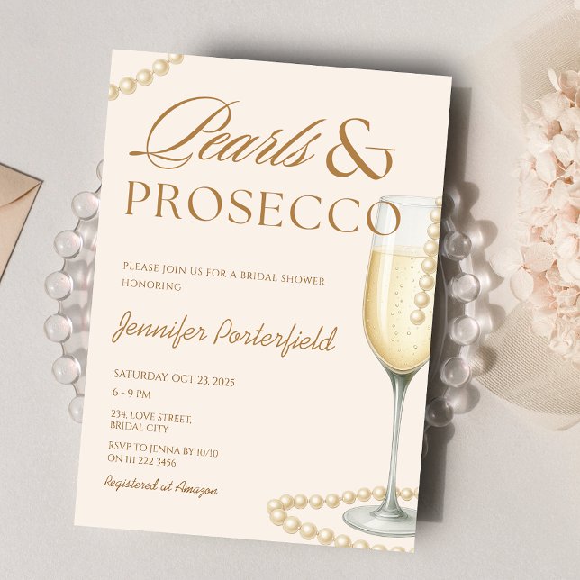 Invitación Perlas y Prosecco Brunch Bridal Shower (Pearls and Prosecco Bridal Shower Bridal Brunch Invitation)