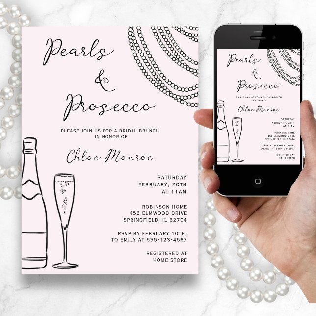 Invitación Perlas y Prosecco Brunch Nodal Rosado Moderno Rubo (Subido por el creador)