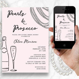 Invitación Perlas y Prosecco Brunch Nodal Rosado Moderno Rubo