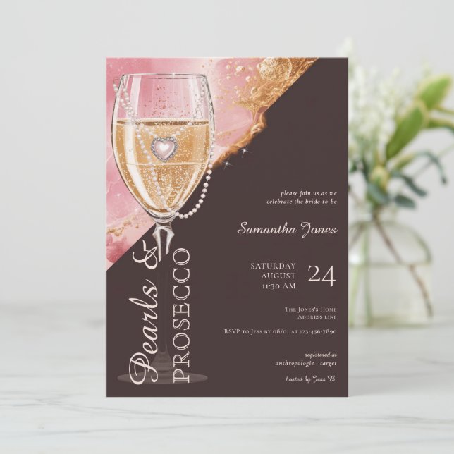 Invitación Perlas y Prosecco Brunch y Bubbly Bridal Shower (Anverso de pie)