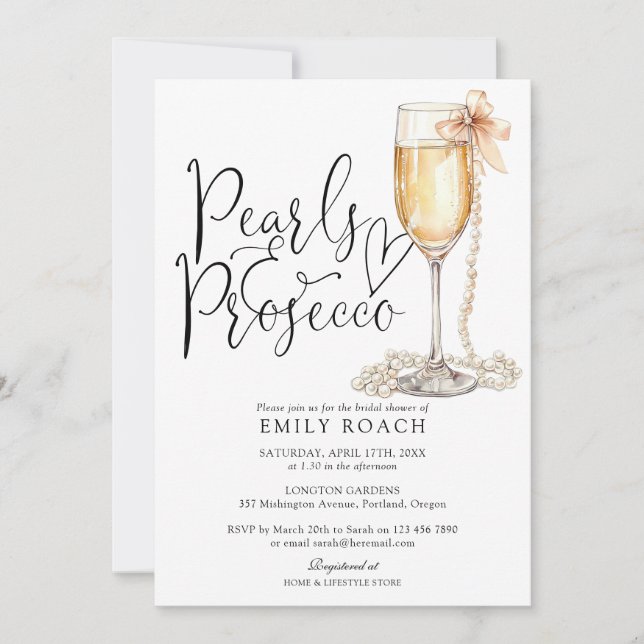 Invitación Perlas Y Prosecco Código QR Ducha Azul Bridal (Anverso)