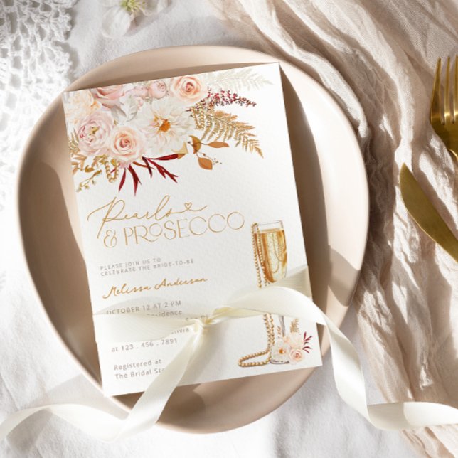 Invitación Perlas y prosecco con ducha de nubes florales (Subido por el creador)