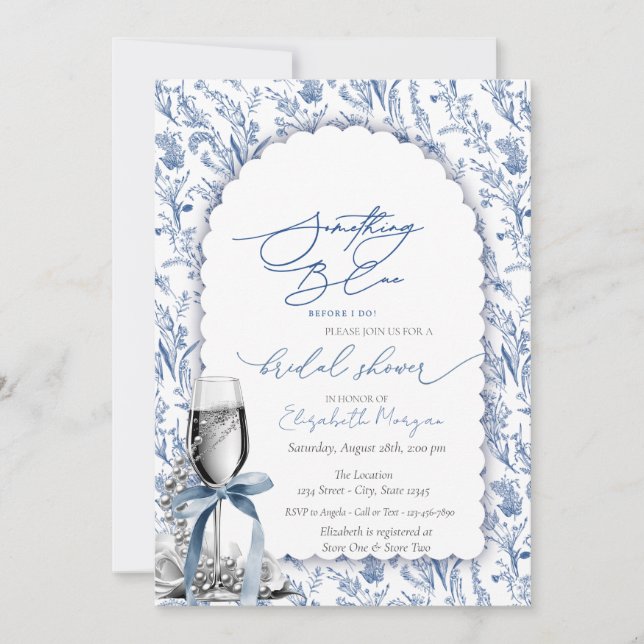 Invitación Perlas y Prosecco de flores silvestres de vaca azu (Anverso)