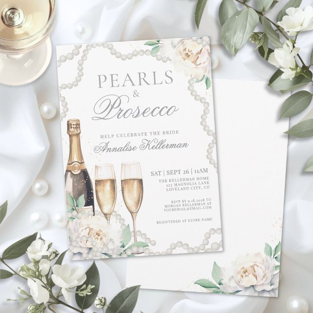 Invitación Perlas y Prosecco Desayuno de Novia (Pearls And Prosecco Bridal Shower Invitation)