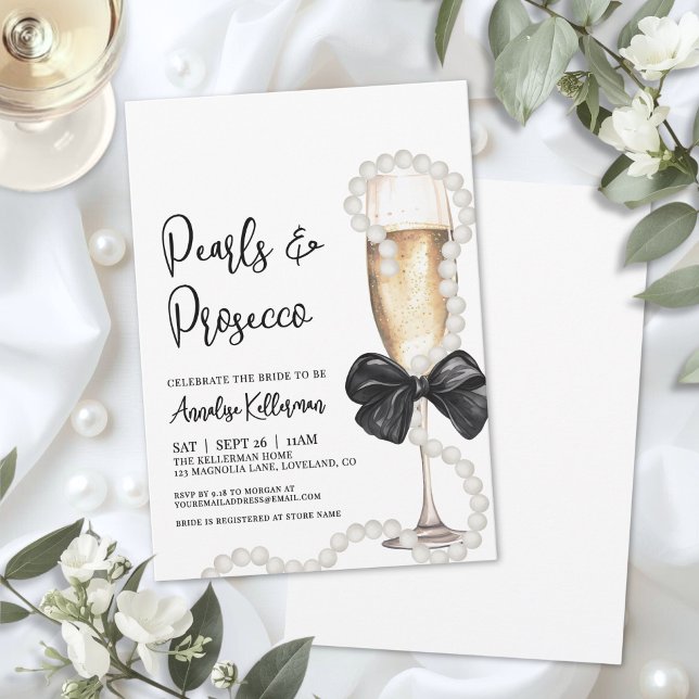 Invitación Perlas y Prosecco Desayuno de Novia (Pearls And Prosecco Bridal Shower Invitation)
