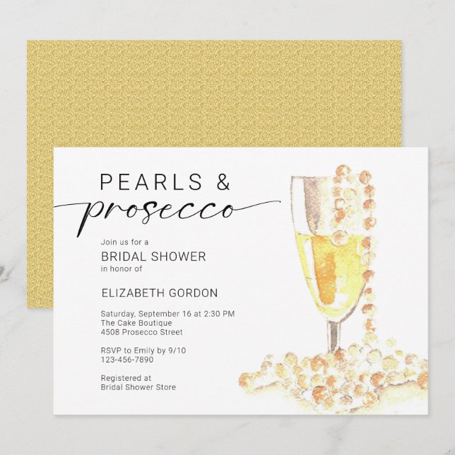 Invitación Perlas y Prosecco Despedida de Soltera Personaliza (Anverso / Reverso)