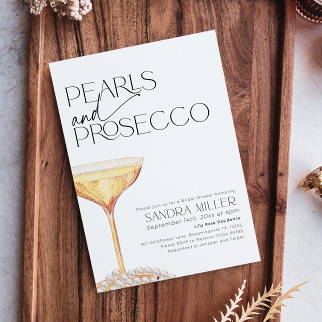 Invitación Perlas y Prosecco Ducha Bridal Vidrio de Champagne (Subido por el creador)