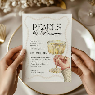 Invitación Perlas y Prosecco Elegante Brunch Bridal Ducha