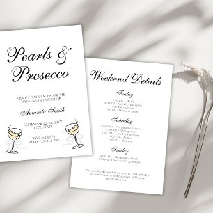 Invitación Perlas y Prosecco Elegante fin de semana de solter