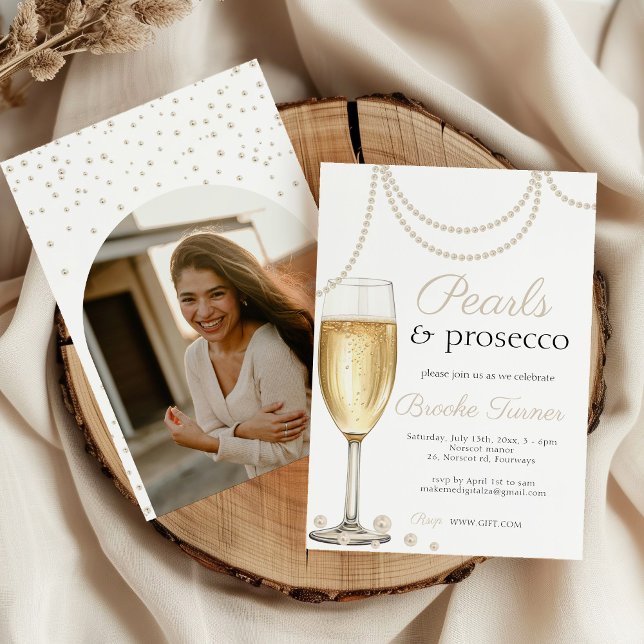 Invitación Perlas y Prosecco elegante foto de ducha de novia (Subido por el creador)
