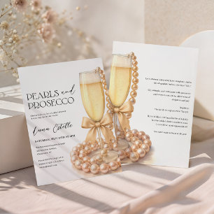 Invitación Perlas y Prosecco Elegante Lazo Despedida de Solte