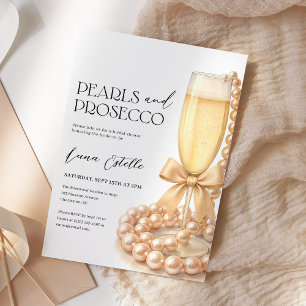 Invitación Perlas y Prosecco Elegante Lazo Despedida de Solte