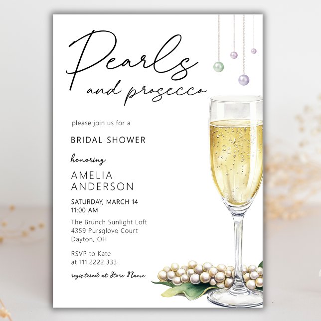 Invitación Perlas Y Prosecco Elegante Vegetación Ducha Bridal (Subido por el creador)