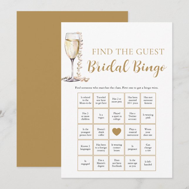 Invitación Perlas y Prosecco Encuentran el juego del bingo nu (Anverso / Reverso)