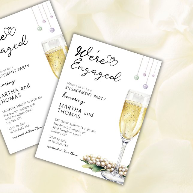 Invitación Perlas y Prosecco Fiesta de Compromiso Elegante (Subido por el creador)