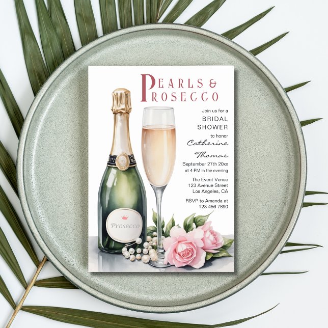 Invitación Perlas Y Prosecco Floral Elegante Ducha Bridal (Subido por el creador)