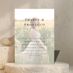 Invitación Perlas y Prosecco   Foto simple de ducha de novia