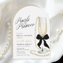 Invitación Perlas y Prosecco Lazo Negro Despedida de Soltera