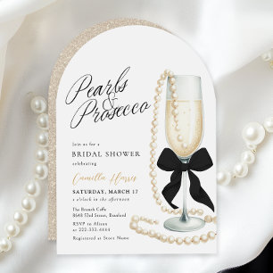 Invitación Perlas y Prosecco Lazo Negro Despedida de Soltera