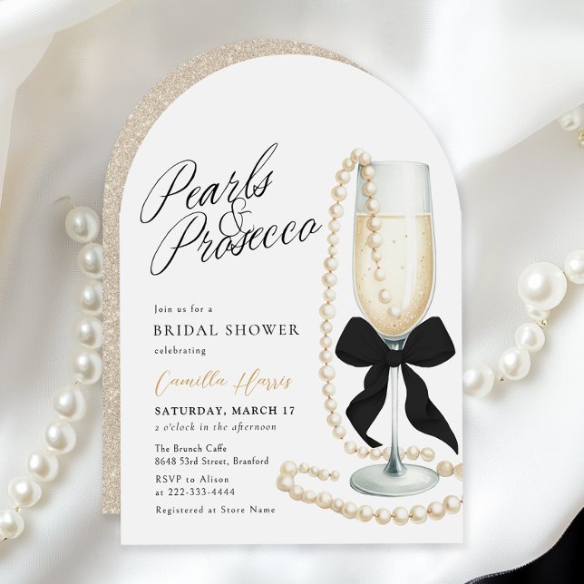 Invitación Perlas y Prosecco Lazo Negro Despedida de Soltera (Subido por el creador)