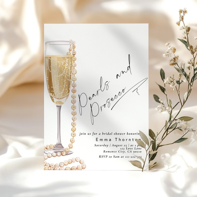 Invitación Perlas y Prosecco mínimo de ducha nupcial moderna (Subido por el creador)