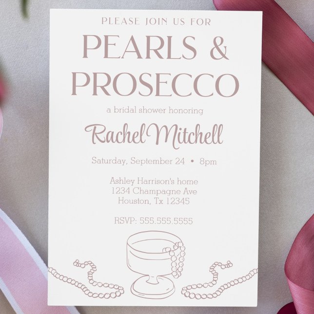 Invitación Perlas y Prosecco Novias Rosadas / Ducha De Linger (pearls and Prosecco hand drawn doodle bridal shower invitation pink cute modern lingerie shower )