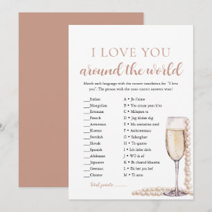 Invitación Perlas y Prosecco Te Amo Juego alrededor del Mundo