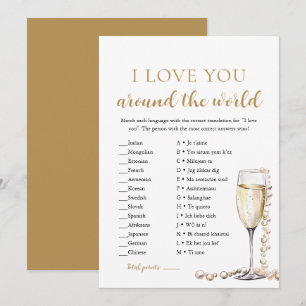 Invitación Perlas y Prosecco Te Amo Juego alrededor del Mundo