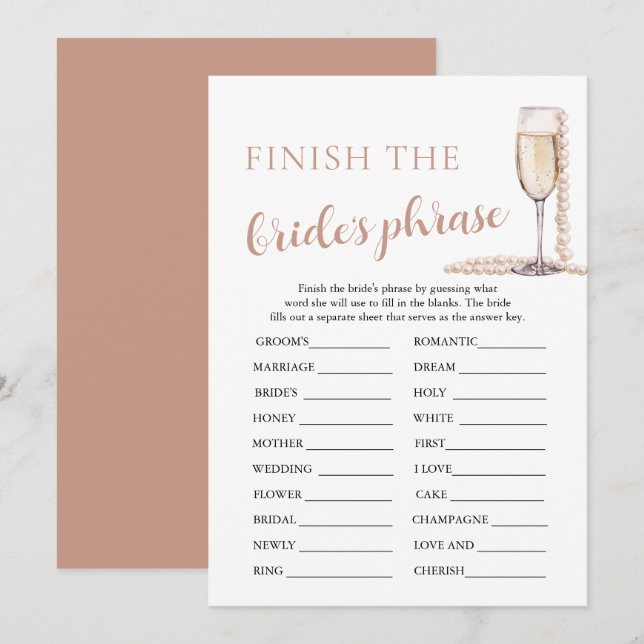 Invitación Perlas y Prosecco Terminan el Juego de Frases de l (Anverso / Reverso)