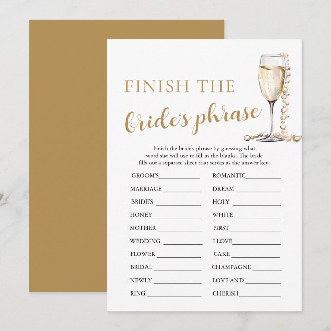 Invitación Perlas y Prosecco Terminan el Juego de Frases de l (Anverso / Reverso)