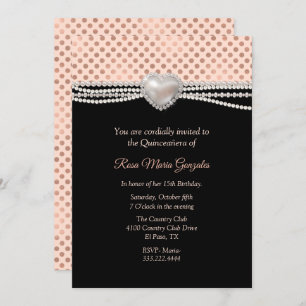 Invitación Perlas y puntos de polka Quinceañera