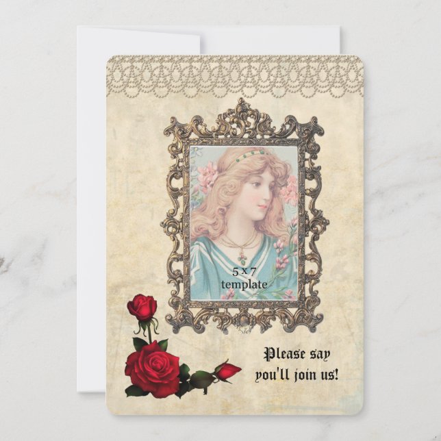 Invitación Perlas y Rosas Dulce fotográfico de época 16 (Reverso)
