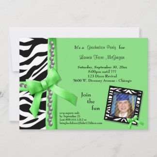 Invitación Perlas Y Tiras De Cebra Blanca De Color Verde Lime